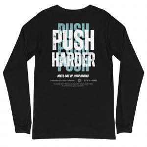 Camiseta de manga larga Push Harder de GamanZuyoi Leader's Collection color negro parte trasera