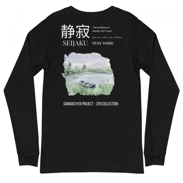 Camiseta de manga larga moldelo Seijaku de GamanZuyoi Zen Collection color negro parte trasera