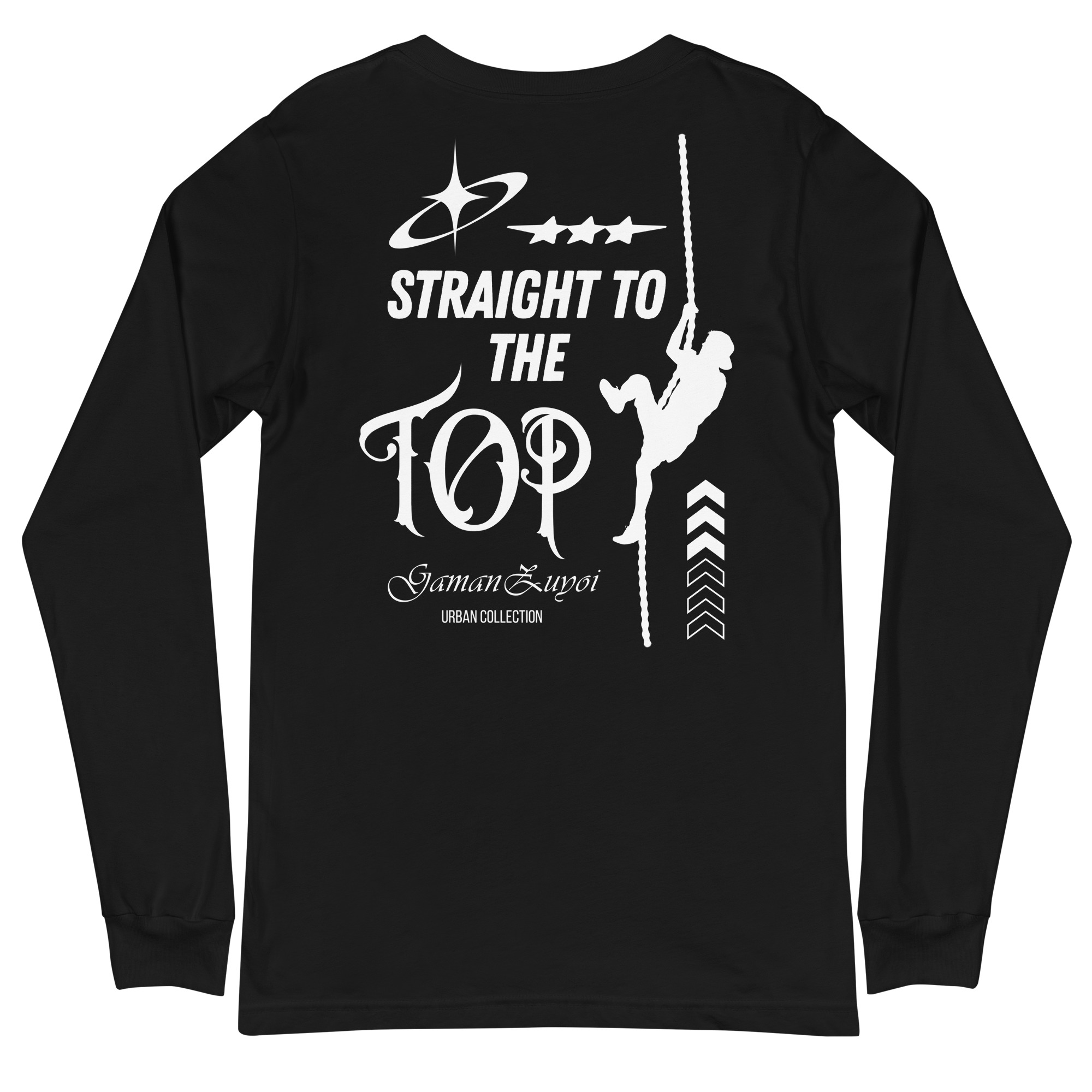 Camiseta de manga larga modelo Straight To The Top de GamanZuyoi Urban Collection color negro parte trasera