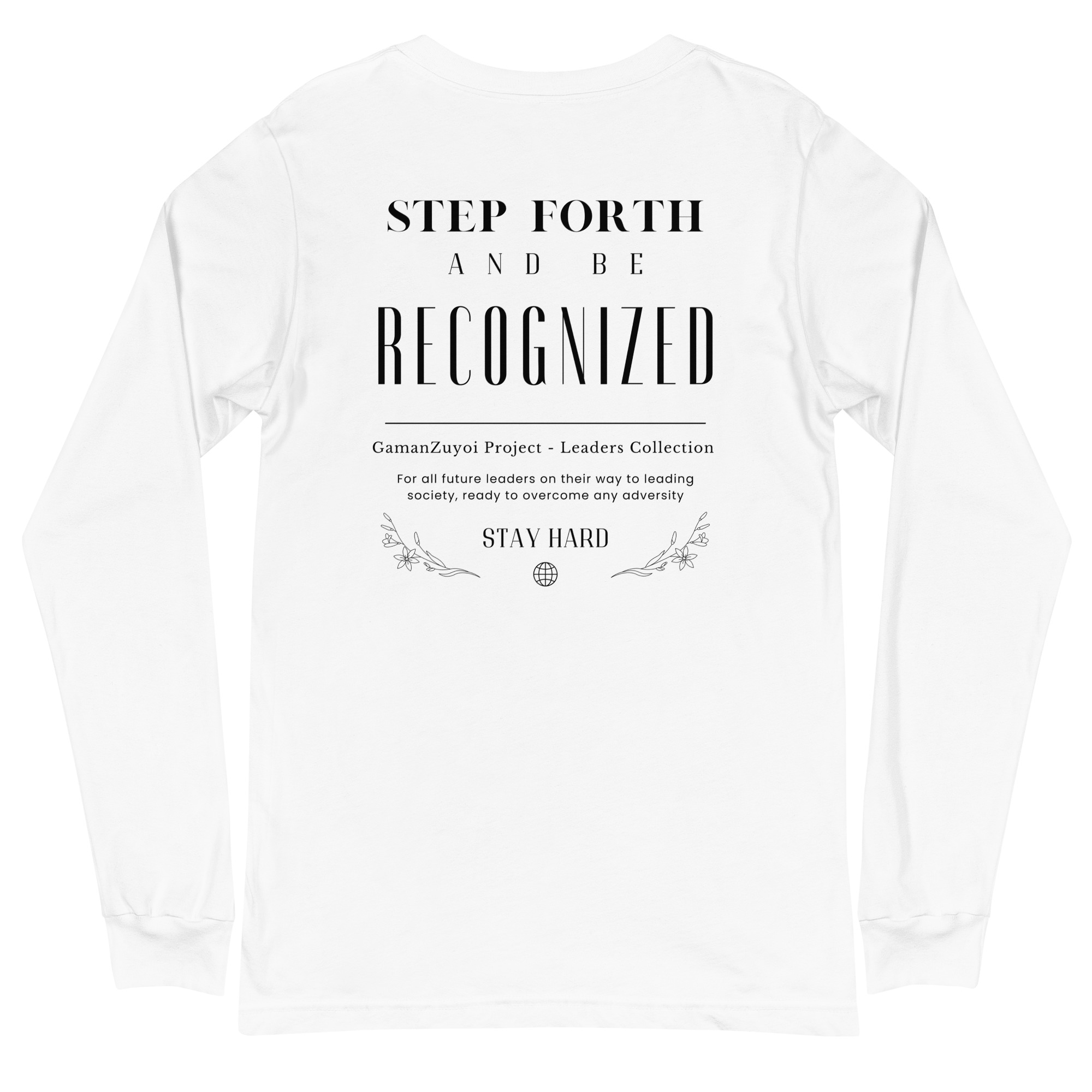 Camiseta de manga larga Step Forth de GamanZuyoi Leader's Collection color blanco parte trasera