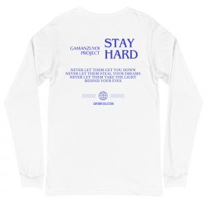 Camiseta manga larga Stay Hard de GamanZuyoi Superior Collection color blanco parte trasera