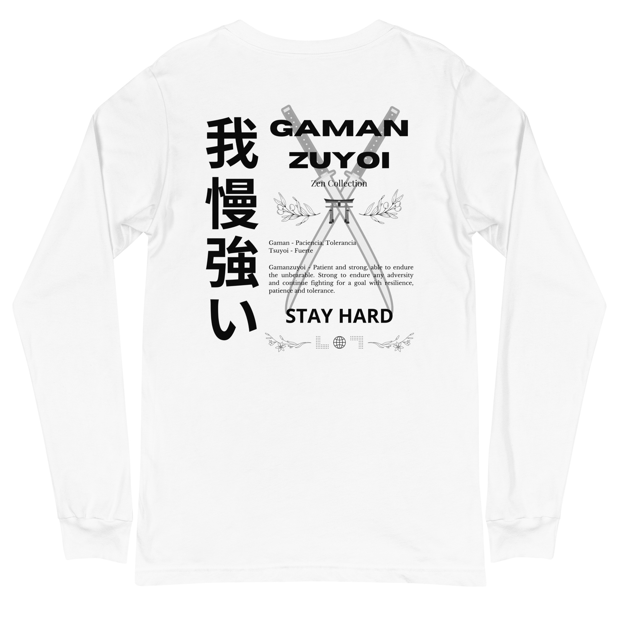 Camiseta de manga larga moldelo GamanZuyoi de GamanZuyoi Zen Collection color blanco parte trasera