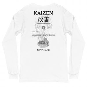 Camiseta de manga larga moldelo Kaizen de GamanZuyoi Zen Collection color blanco parte trasera