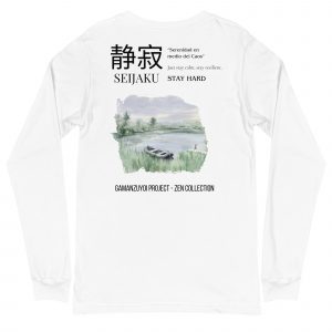 Camiseta de manga larga moldelo Seijaku de GamanZuyoi Zen Collection color blanco parte trasera