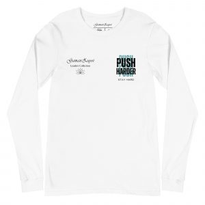 Camiseta de manga larga Push Harder de GamanZuyoi Leader's Collection color blanco parte delantera