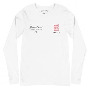 Camiseta de manga larga Hustle de GamanZuyoi Leader's Collection color blanco parte delantera