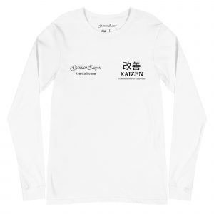 Camiseta de manga larga moldelo Kaizen de GamanZuyoi Zen Collection color blanco parte delantera