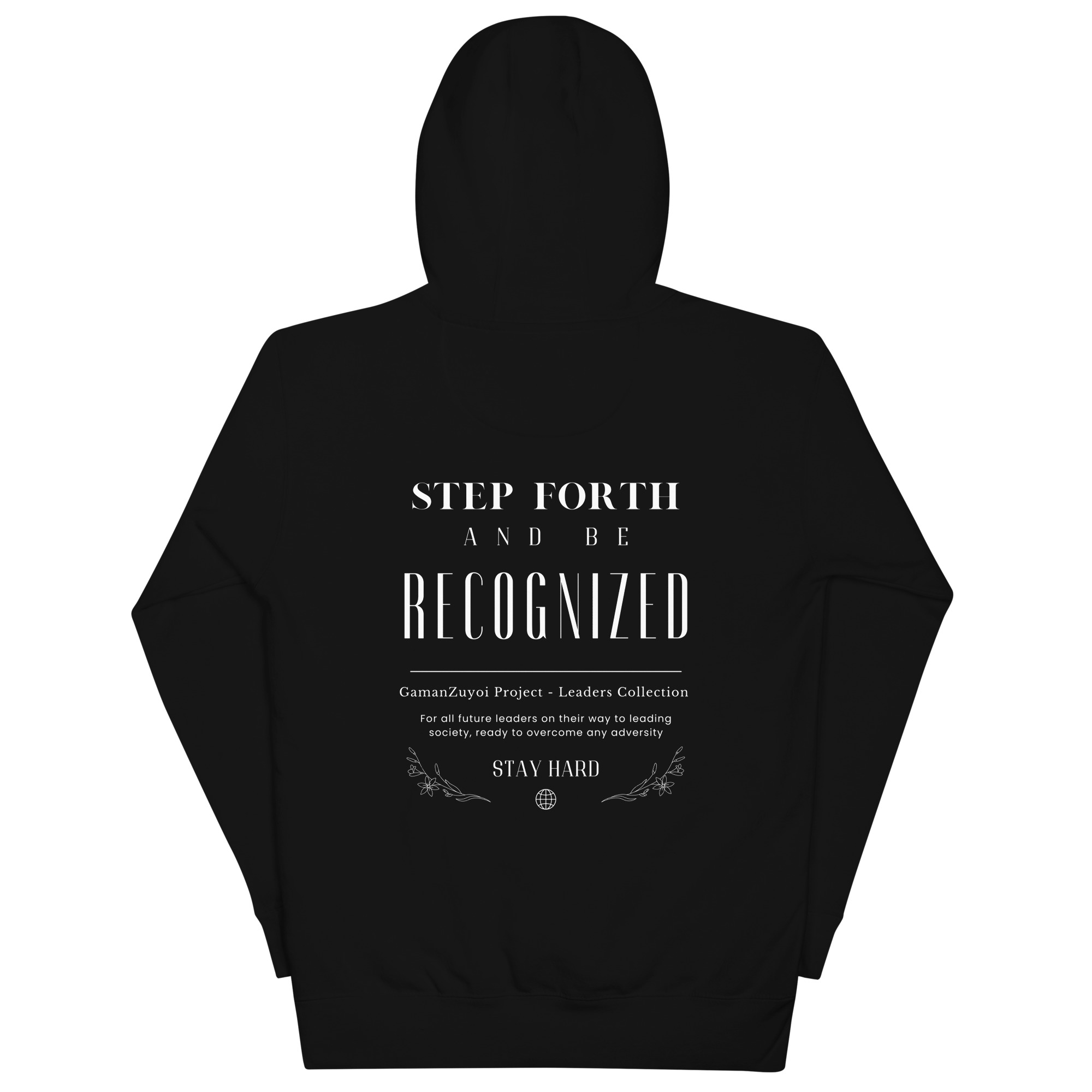 Sudadera con capucha Step Forth De GamanZuyoi Leader's Collection negra parte trasera