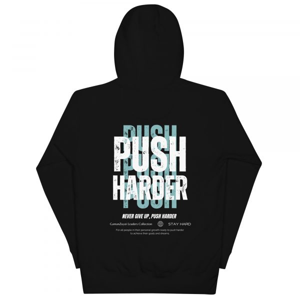 Sudadera con capucha Push Harder De GamanZuyoi Leader's Collection negra parte trasera