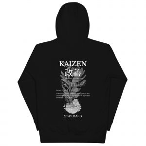 Sudadera con capucha Kaizen de GamanZuyoi Zen Collection color negro parte trasera