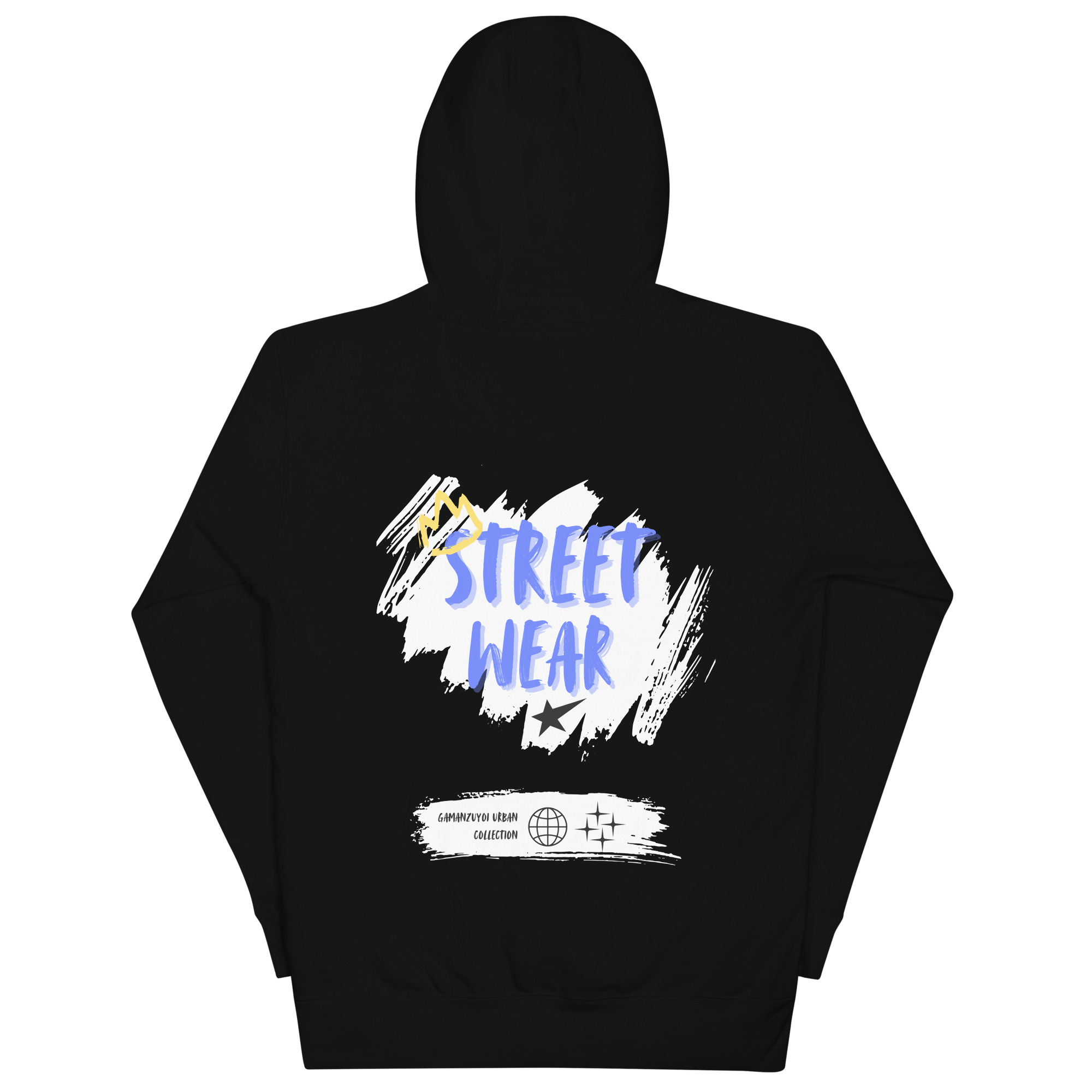 Sudadera con capucha Street Wear de GamanZuyoi Urban Collection color negro parte trasera