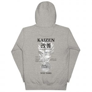 Sudadera con capucha Kaizen de GamanZuyoi Zen Collection color gris carbón parte trasera