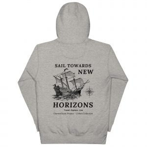Sudadera con capucha Sail Towards New de GamanZuyoi Urban Collection color gris carbón parte trasera