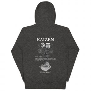 Sudadera con capucha Kaizen de GamanZuyoi Zen Collection color gris jaspeado parte trasera