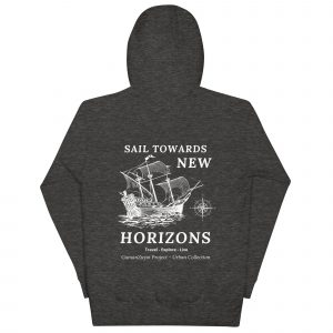 Sudadera con capucha Sail Towards New de GamanZuyoi Urban Collection color gris jaspeado parte trasera