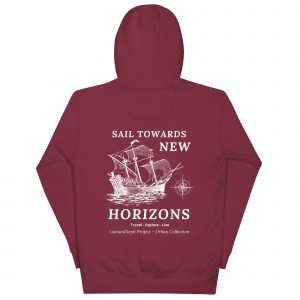 Sudadera con capucha Sail Towards New de GamanZuyoi Urban Collection color granate parte trasera