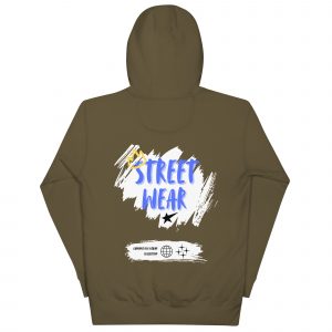 Sudadera con capucha Street Wear de GamanZuyoi Urban Collection color verde militar parte trasera