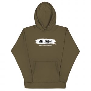 Sudadera con capucha Street Wear de GamanZuyoi Urban Collection color verde militar parte delantera