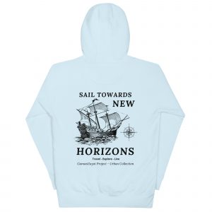 Sudadera con capucha Sail Towards New de GamanZuyoi Urban Collection color azul claro parte trasera