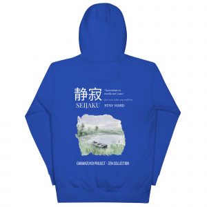 Sudadera con capucha Seijaku de GamanZuyoi Zen Collection color azul royal parte trasera