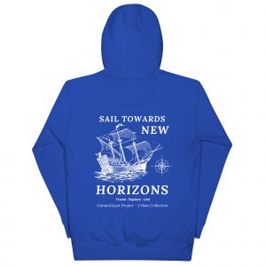 Sudadera con capucha Sail Towards New de GamanZuyoi Urban Collection color azul royal parte trasera