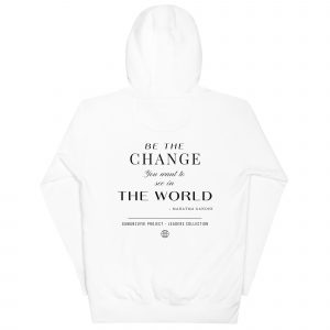 Sudadera con capucha Be The Change De GamanZuyoi Leader's Collection blanca parte trasera