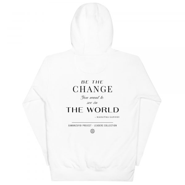 Sudadera con capucha Be The Change De GamanZuyoi Leader's Collection blanca parte trasera