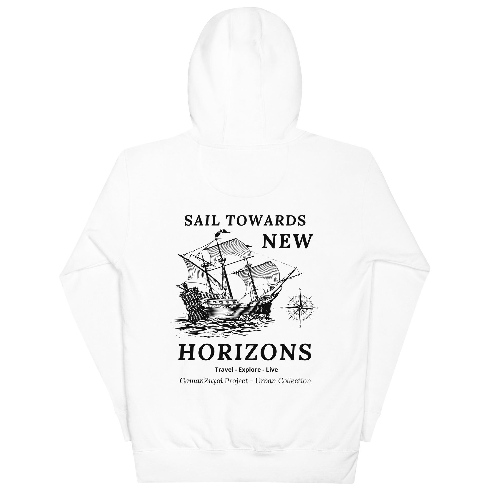 Sudadera con capucha Sail Towards New de GamanZuyoi Urban Collection color blanco parte trasera