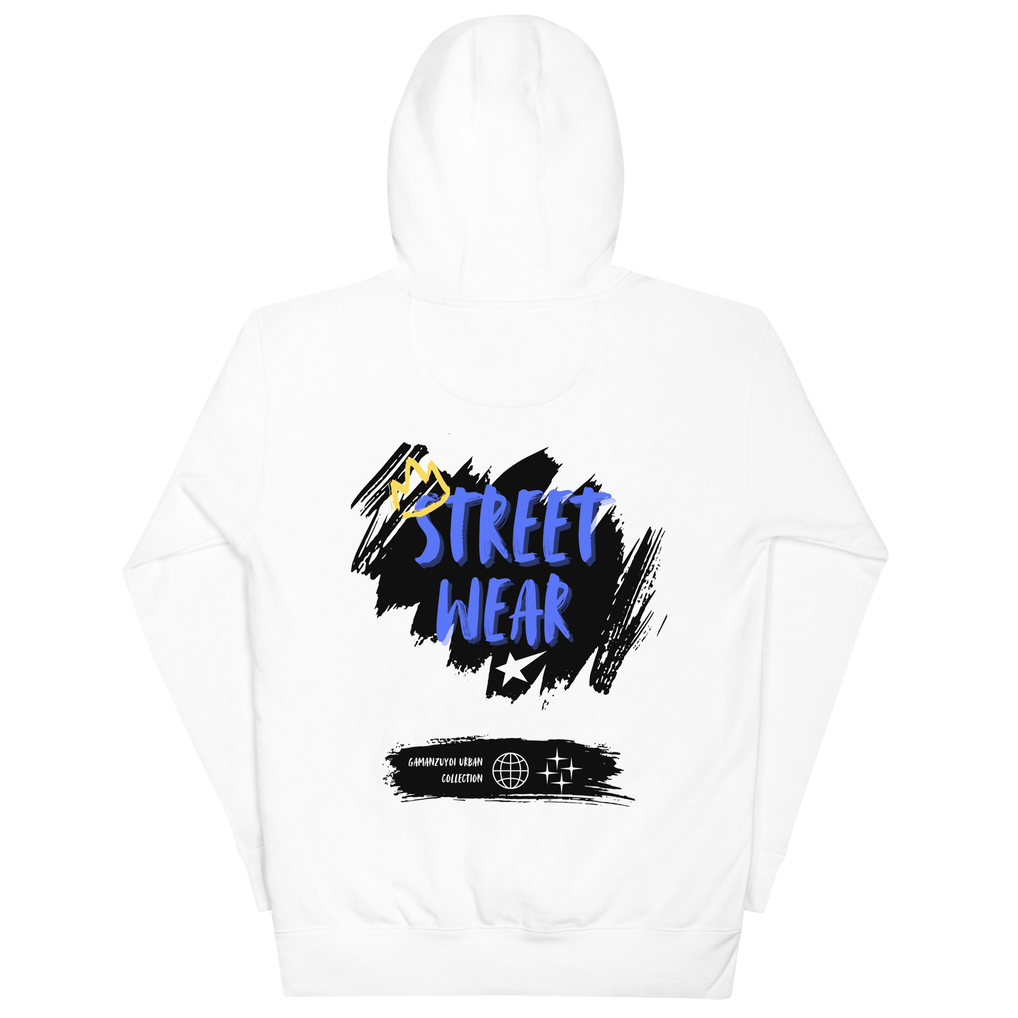 Sudadera con capucha Street Wear de GamanZuyoi Urban Collection color blanco parte trasera