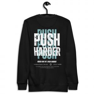Sudadera sin capucha Push Harder de GamanZuyoi Leader's Collection color negro parte trasera