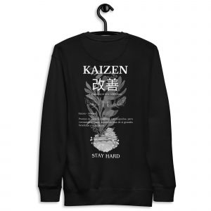 Sudadera sin capucha Kaizen de GamanZuyoi Zen Collection color negro parte trasera