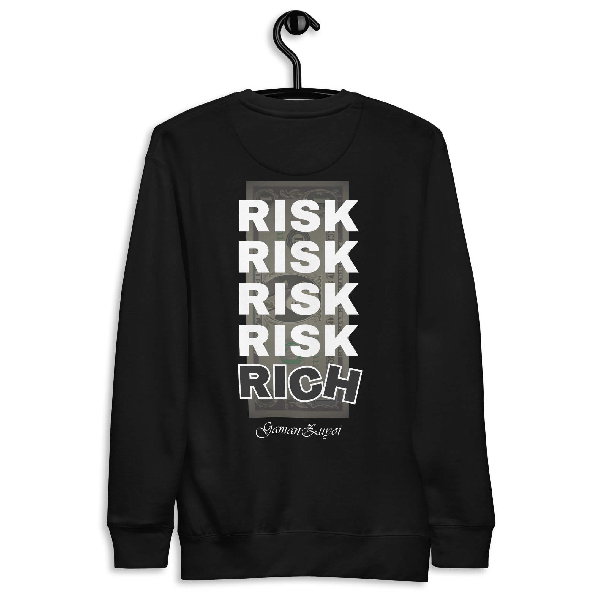 Sudadera sin capucha modelo RIch de GamanZuyoi Urban Collection color negro parte trasera