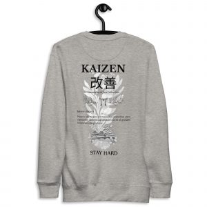 Sudadera sin capucha Kaizen de GamanZuyoi Zen Collection color gris carbón parte trasera