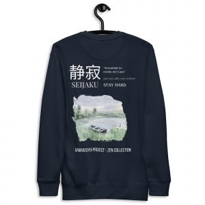 Sudadera sin capucha Seijaku de GamanZuyoi Zen Collection color azul marino parte trasera