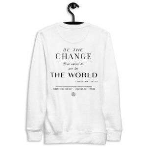 Sudadera sin capucha Be The Change de GamanZuyoi Leader's Collection color blanco parte trasera