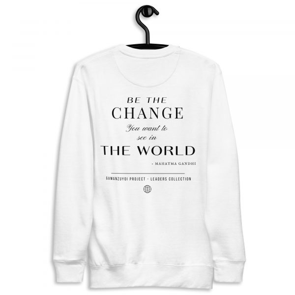 Sudadera sin capucha Be The Change de GamanZuyoi Leader's Collection color blanco parte trasera