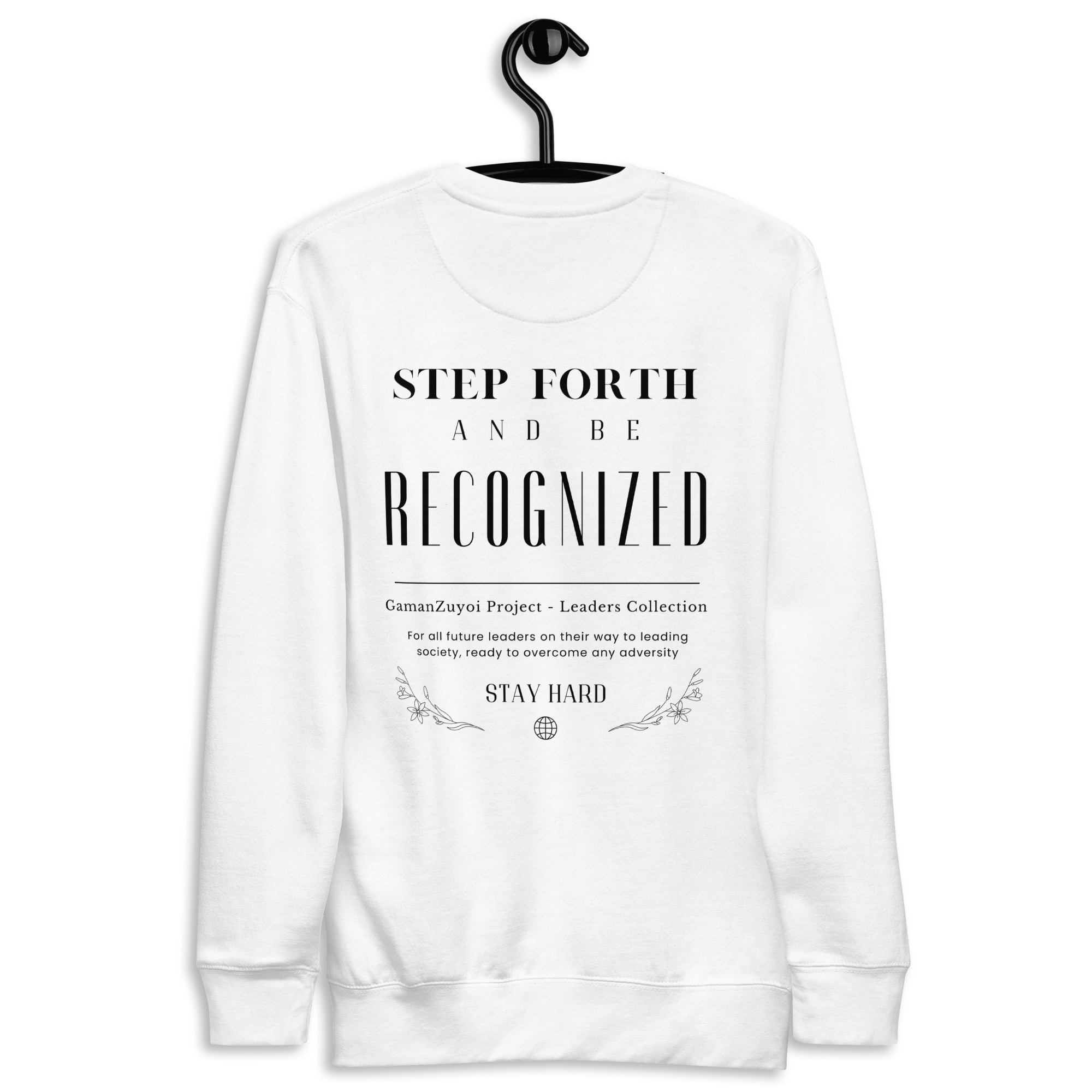 Sudadera sin capucha Step Forth de GamanZuyoi Leader's Collection color blanco parte trasera