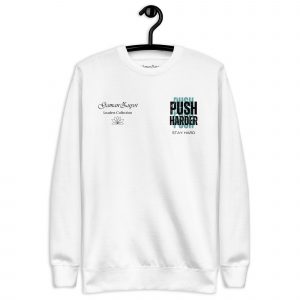 Sudadera sin capucha Push Harder de GamanZuyoi Leader's Collection color blanco parte delantera