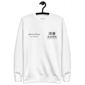 Sudadera sin capucha Kaizen de GamanZuyoi Zen Collection color blanco parte delantera