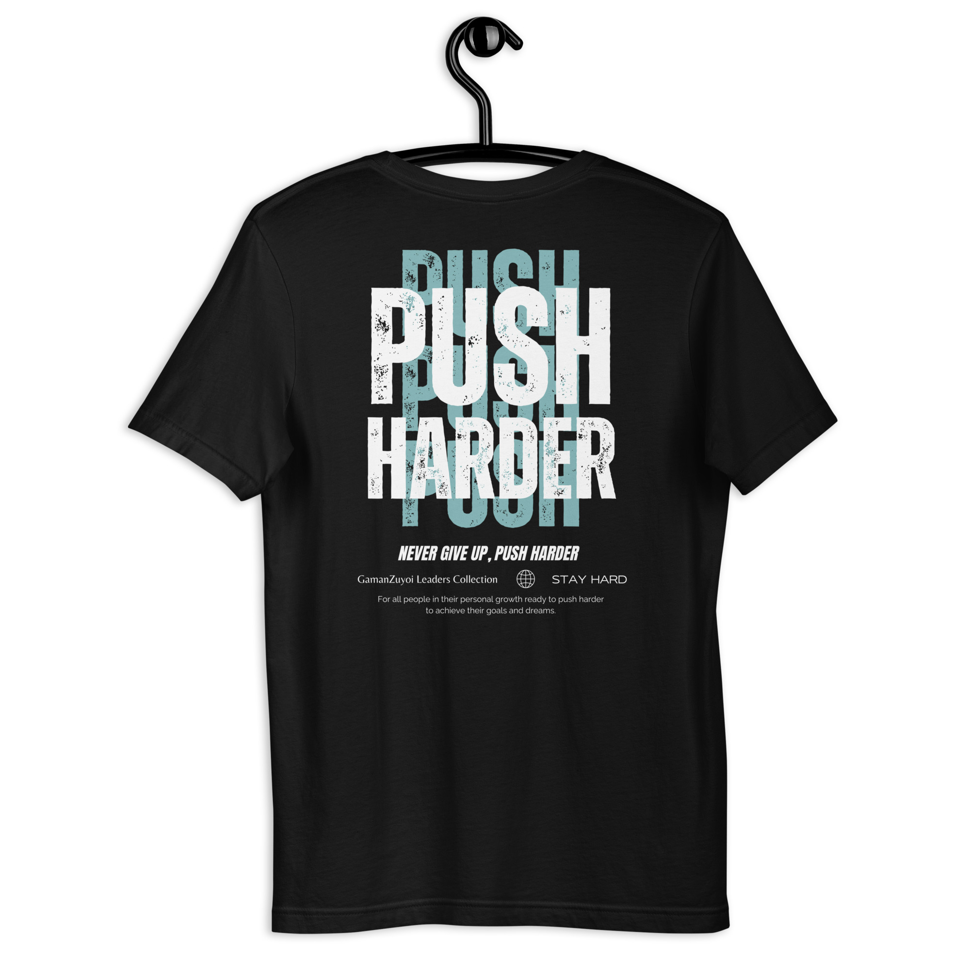 Camiseta de manga corta Push Harder de GamanZuyoi Leader's Collection color negro parte trasera