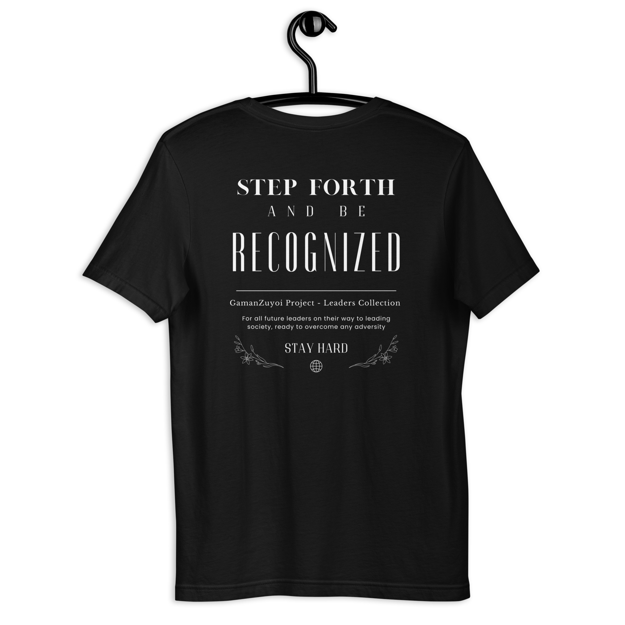 Camiseta de manga corta Step Forth de GamanZuyoi Leader's Collection color negro parte trasera