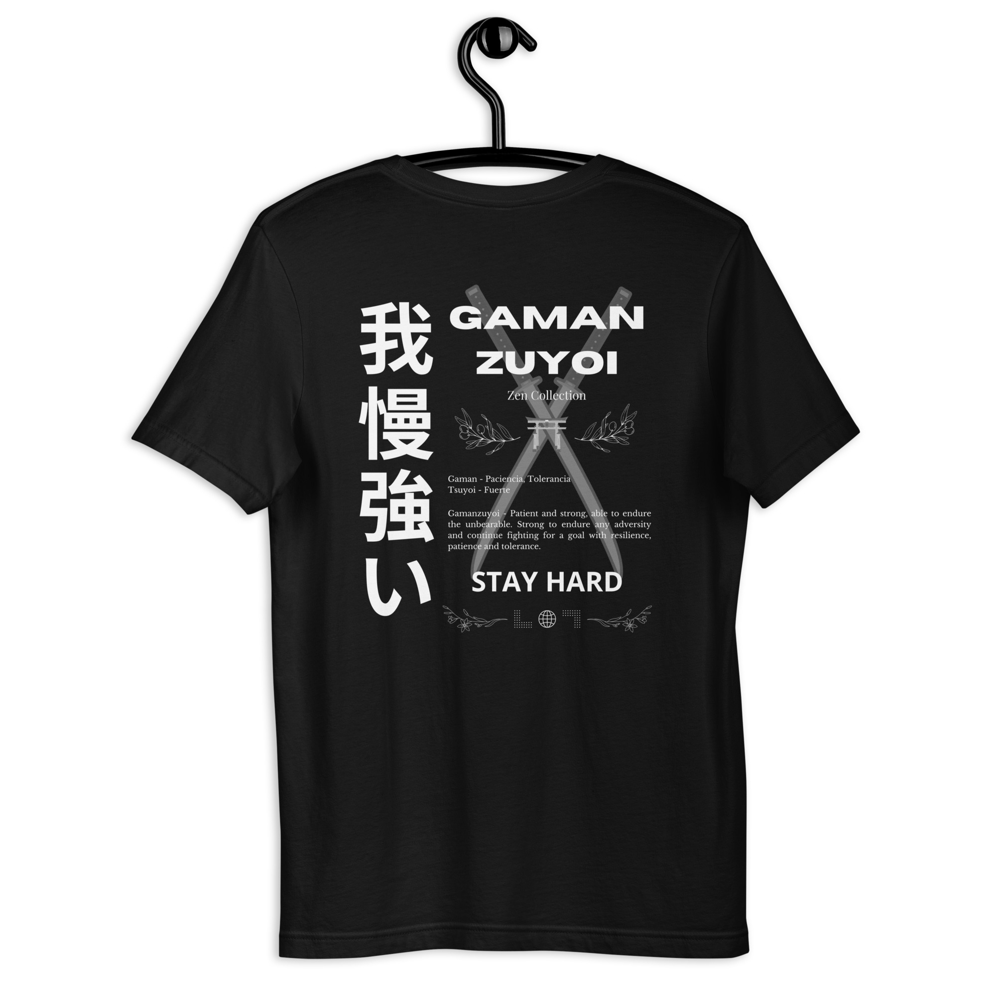 Camiseta de manga corta moldelo GamanZuyoi de GamanZuyoi Zen Collection color negro parte trasera