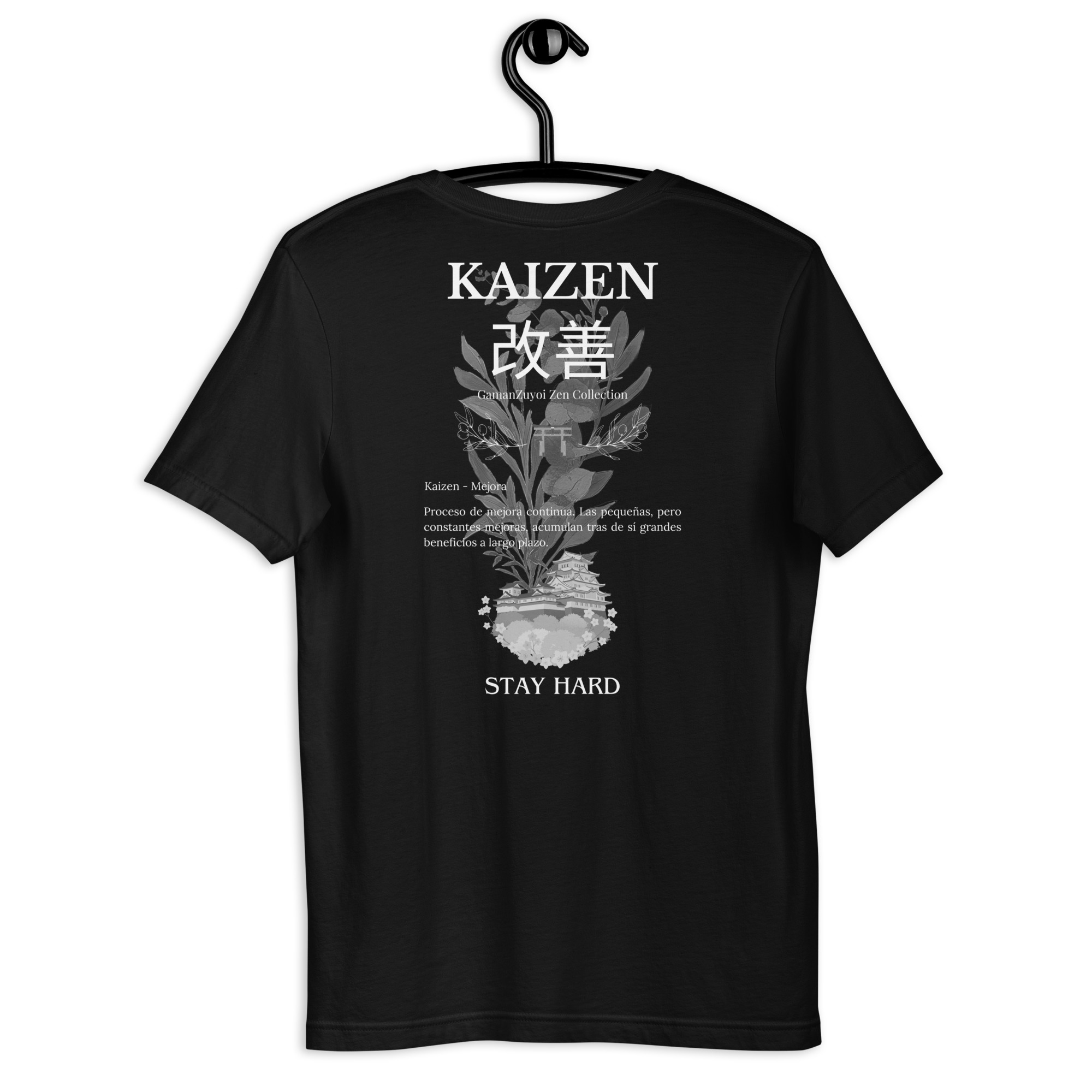 Camiseta de manga corta moldelo Kaizen de GamanZuyoi Zen Collection color negro parte trasera