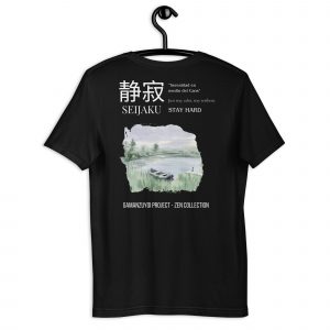 Camiseta de manga corta moldelo Seijaku de GamanZuyoi Zen Collection color negro parte trasera