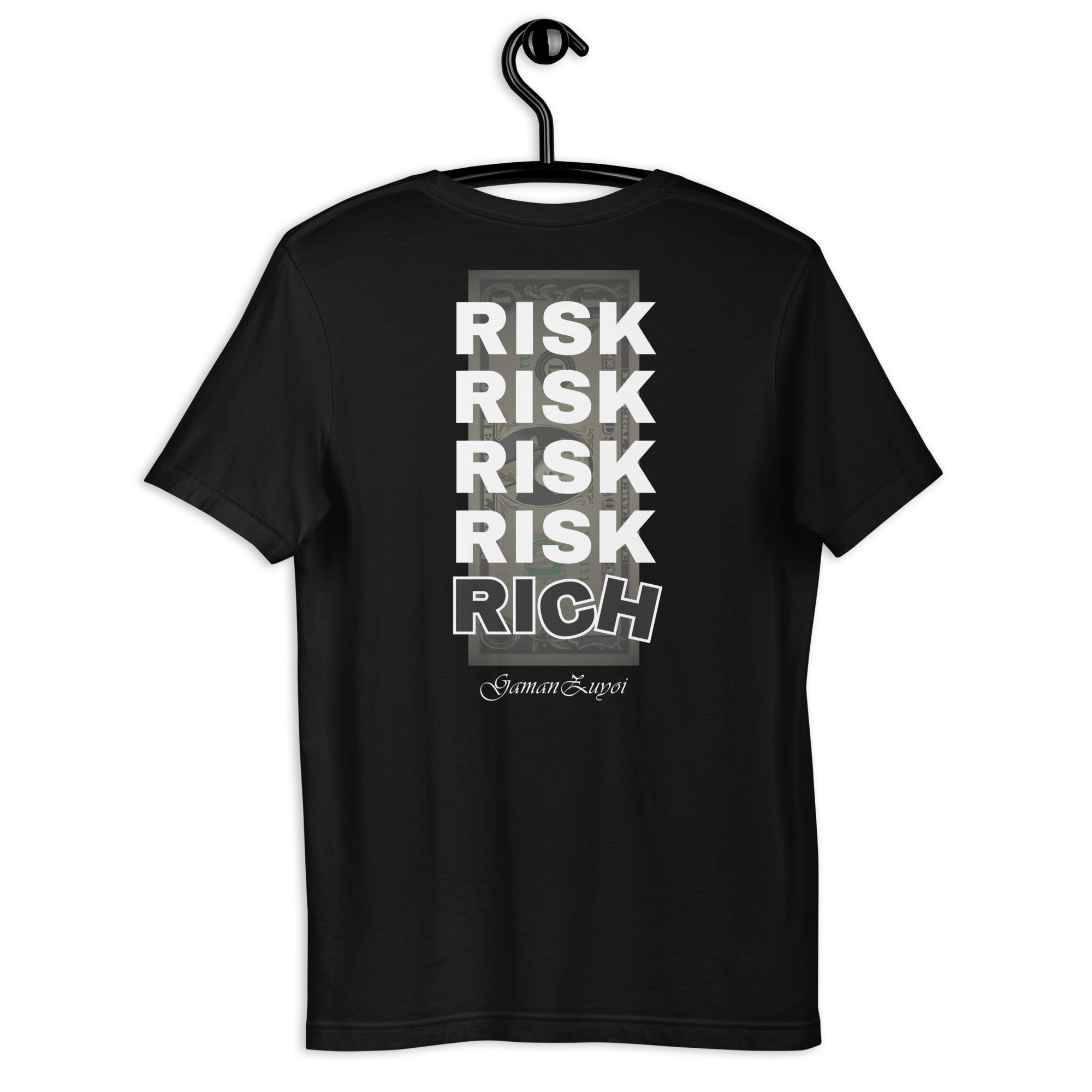 Camiseta de manga corta modelo Rich de GamanZuyoi Urban Collection color negro parte trasera
