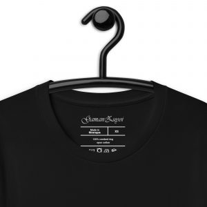 Camiseta de manga corta Step Forth de GamanZuyoi Leader's Collection color negro detalle etiqueta interior