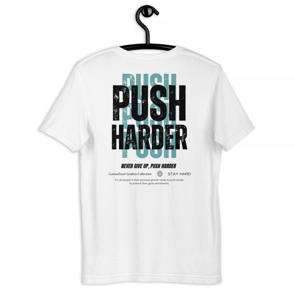 Camiseta de manga corta Push Harder de GamanZuyoi Leader's Collection color blanco parte trasera