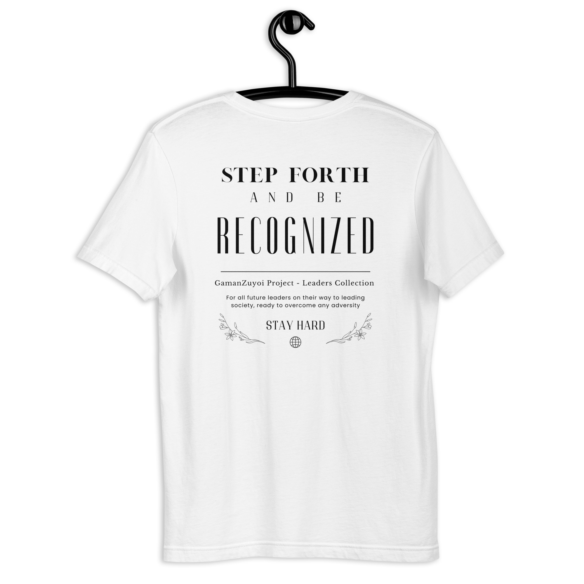 Camiseta de manga corta Step Forth de GamanZuyoi Leader's Collection color blanco parte trasera