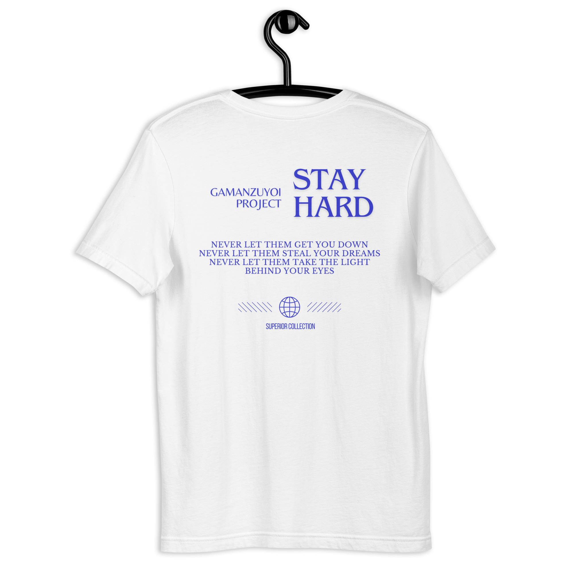 Camiseta manga corta Stay Hard de GamanZuyoi Superior Collection color blanco parte trasera