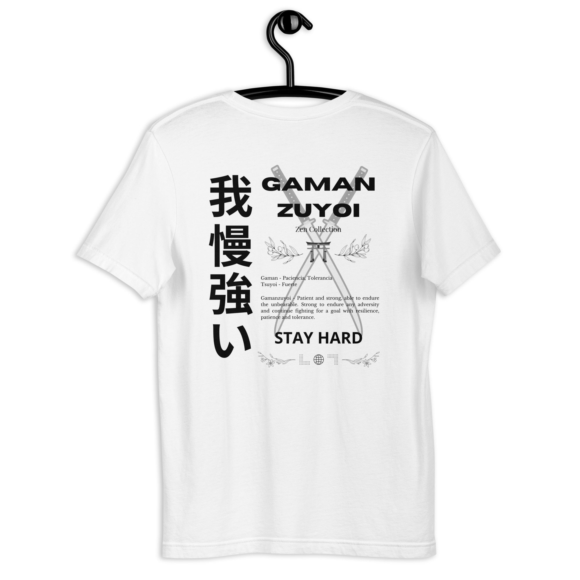 Camiseta de manga corta moldelo GamanZuyoi de GamanZuyoi Zen Collection color blanco parte trasera